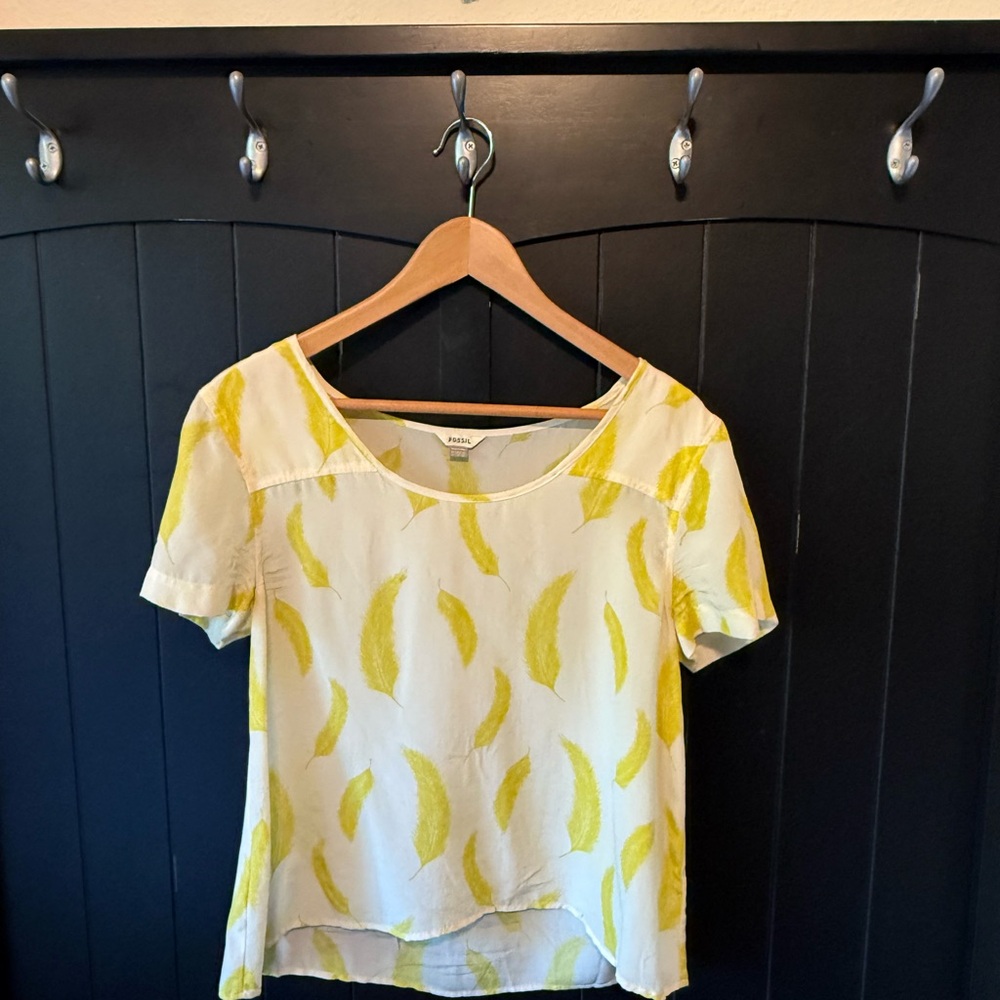 Fossil Feather Patterned Women's Silk Blouse